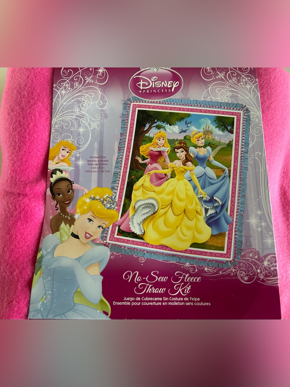 Disney Princess No-Sew Fleece Throw Kit 43x55 Pink Blanket Kit